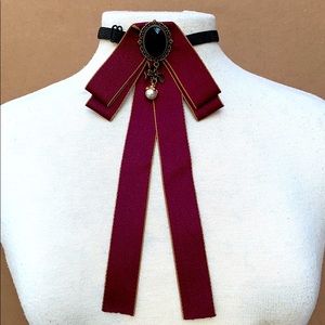 Garnet Tiered Ribbon Neck Tie/Brooch